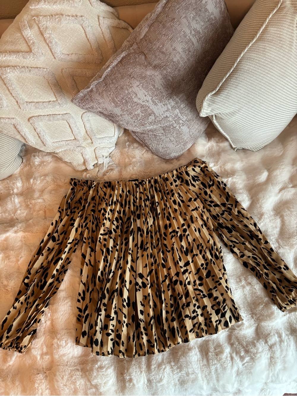 INC Off-Shoulder Pleated Leopard Print Skirt - Tan